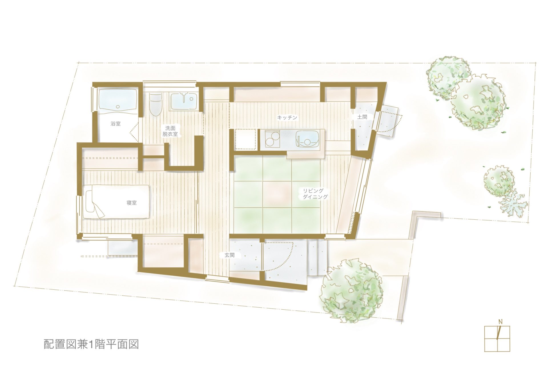 お庭が好きな女性のための平屋